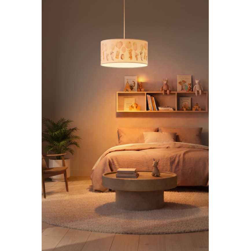 Brilagi - LED Kinder-Pendelleuchte BOBO mit Kabel 1xE27/60W/230V Ø 35 cm weiß/mit Tiermotiven
