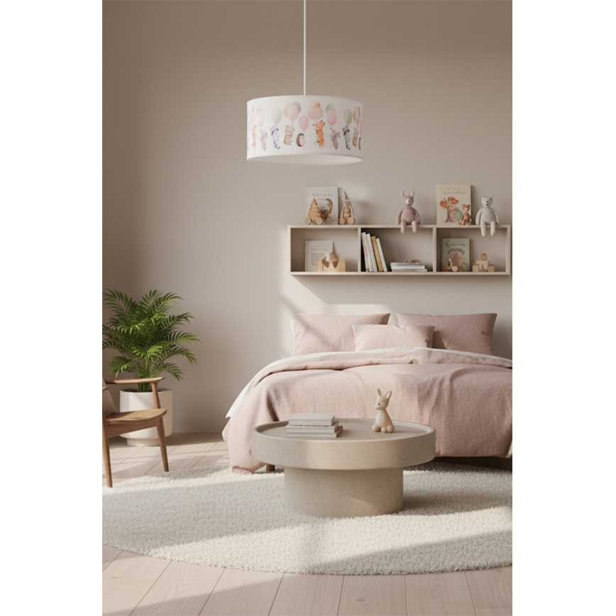 Brilagi - LED Kinder-Pendelleuchte BOBO mit Kabel 1xE27/60W/230V Ø 35 cm weiß/mit Tiermotiven