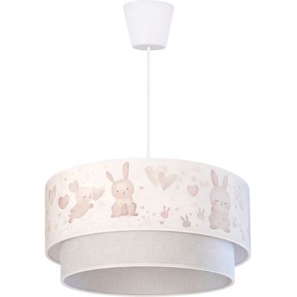 Brilagi - LED-Kinder-Pendelleuchte BOBO an Kabel 1xE27/60W/230V Ø 40 cm cremefarben/grau mit Hasenmotiv