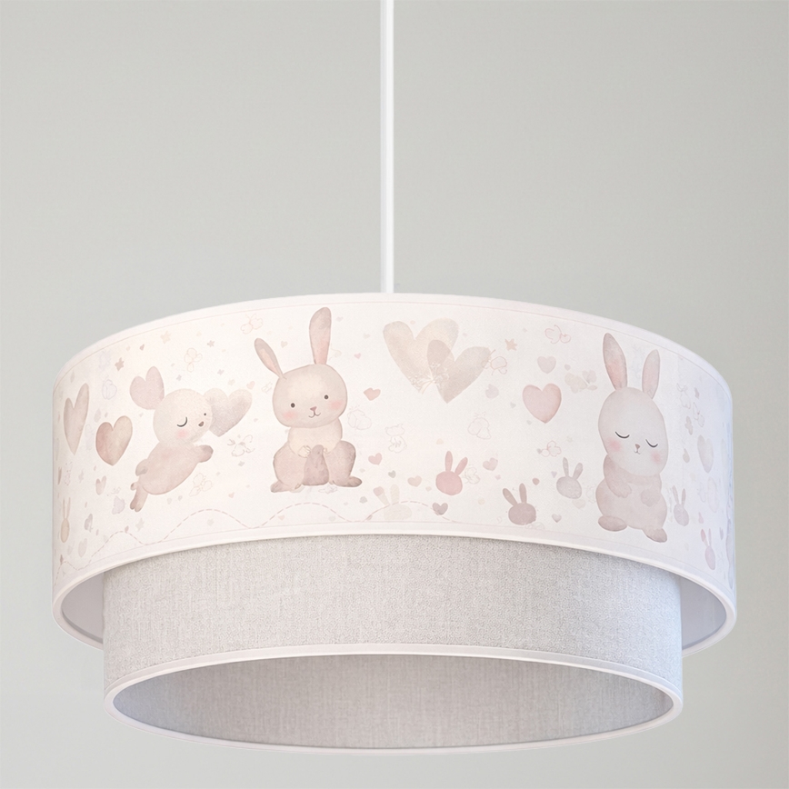 Brilagi - LED-Kinder-Pendelleuchte BOBO an Kabel 1xE27/60W/230V Ø 40 cm cremefarben/grau mit Hasenmotiv