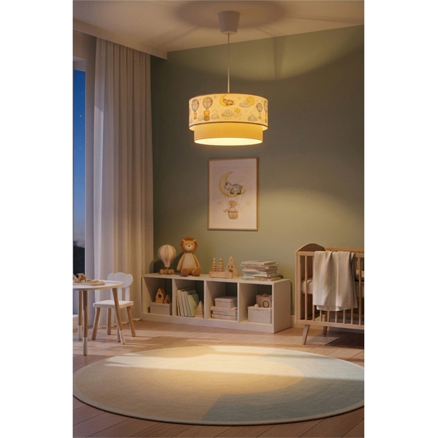 Brilagi - LED-Kinder-Pendelleuchte an Kabel BOBO 1xE27/10W/230V Ø 40 cm weiß/beige/Tiermotive
