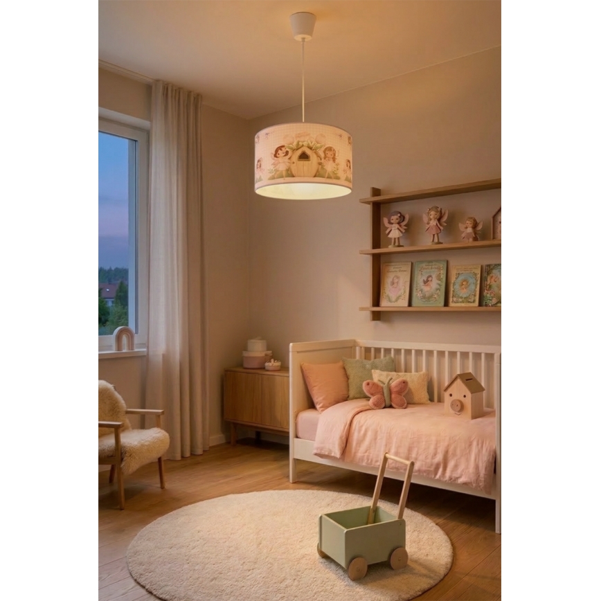 Brilagi - LED-Kinder-Pendelleuchte mit Kabelaufhängung BOBO 1xE27/10W/230V Ø 35 cm rosa/Feenmotiv
