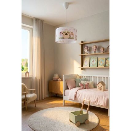 Brilagi - LED-Kinder-Pendelleuchte mit Kabelaufhängung BOBO 1xE27/10W/230V Ø 35 cm rosa/Feenmotiv