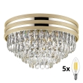 Brilagi - LED Kristall-Deckenleuchte VELURE 5xE14/40W/230V golden