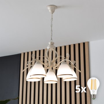 Brilagi - LED-Kronleuchter an Kette ANTICO 5xE27/60W/230V 3000K weiße Patina