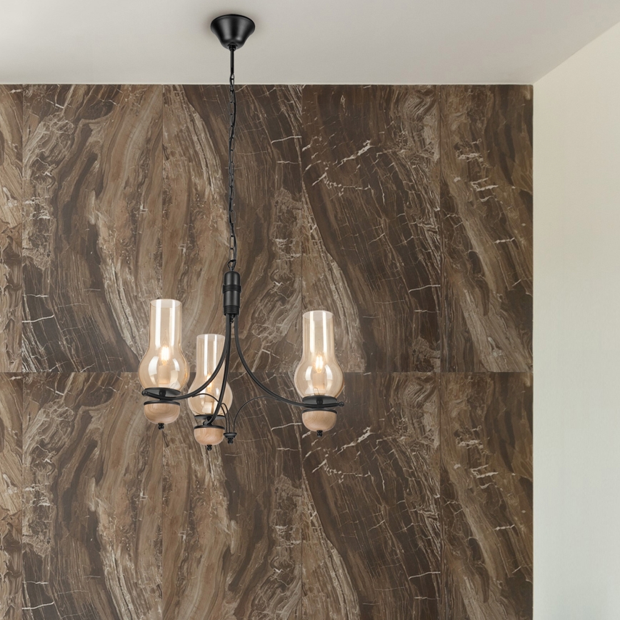 Brilagi - LED-Kronleuchter an Kette COTTAGE 3xE14/40W/230V Eiche/Schwarz/rauchiges Beige