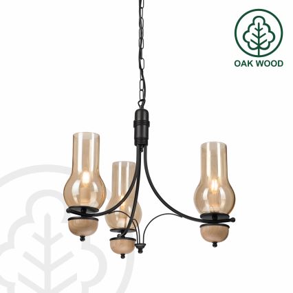 Brilagi - LED-Kronleuchter an Kette COTTAGE 3xE14/40W/230V Eiche/Schwarz/rauchiges Beige