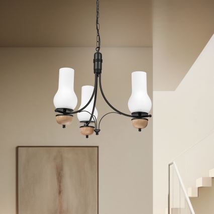 Brilagi - LED-Kronleuchter an Kette COTTAGE 3xE14/40W/230V Eiche/Schwarz/Weiß