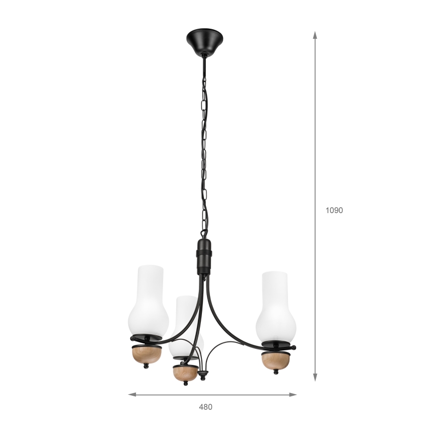 Brilagi - LED-Kronleuchter an Kette COTTAGE 3xE14/40W/230V Eiche/Schwarz/Weiß