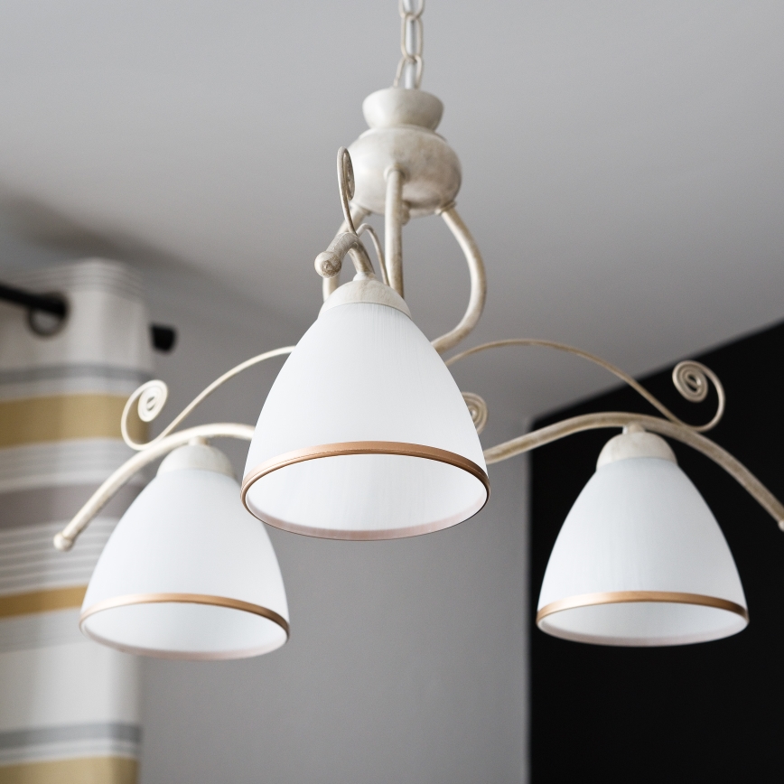 Brilagi - LED-Kronleuchter mit Kette ANTICO 3xE27/60W/230V 3000K weiße Patina
