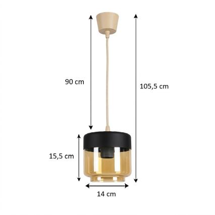 Brilagi - LED-Kronleuchter RETRO GLAS 1xE27/60W/230V Ø 14 cm beige/rauchfarben beige/schwarz