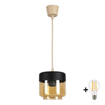 Brilagi - LED-Kronleuchter RETRO GLAS 1xE27/60W/230V Ø 14 cm beige/rauchfarben beige/schwarz