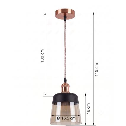 Brilagi - LED-Pendelleuchte an Kabel RETRO GLASS 1xE27/60W/230V Ø 15,5 cm kupfer/rauchiges Beige/schwarz