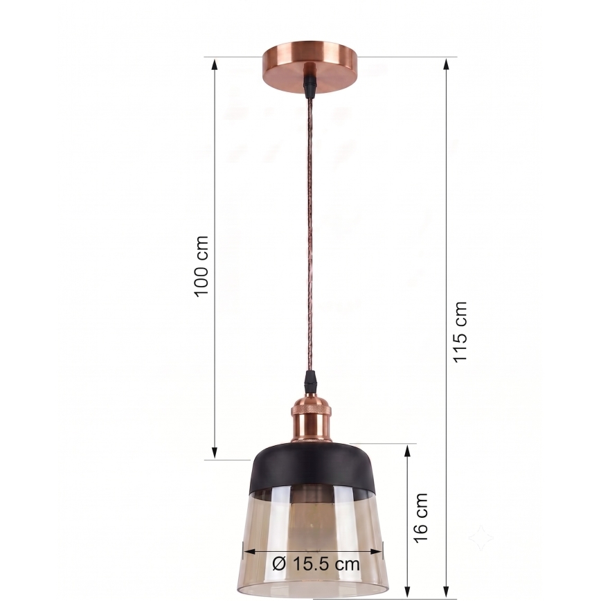 Brilagi - LED-Pendelleuchte an Kabel RETRO GLASS 1xE27/60W/230V Ø 15,5 cm kupfer/rauchiges Beige/schwarz