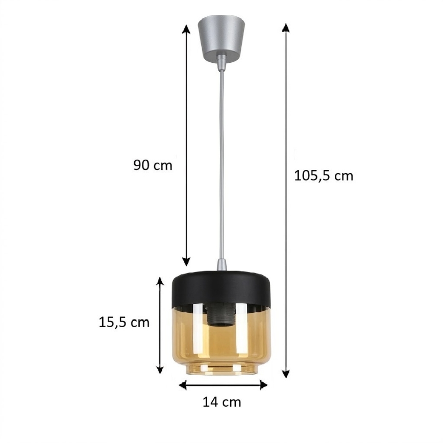 Brilagi - LED-Pendelleuchte an Kabel RETRO GLASS 1xE27/60W/230V Ø 14 cm silber/rauchbeige/schwarz