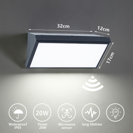 Brilagi - LED-Outdoor-Wandleuchte mit Sensor TRIANGLE LED/20W/230V IP65
