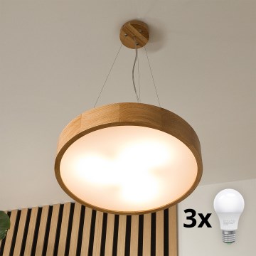 Brilagi - LED-Pendelleuchte an Drahtseil CARVALHO 3xE27/15W/230V Eiche Ø 47,5 cm