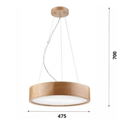 Brilagi - LED-Pendelleuchte an Drahtseil CARVALHO 3xE27/15W/230V Eiche Ø 47,5 cm