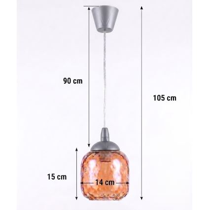 BRILAGI - LED-Hängeleuchte mit Kabel RETRO GLASS 1xE27/60W/230V Ø 14 cm silber/rauchbraun