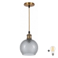 BRILAGI - LED-Pendelleuchte an Drahtseil RETRO GLASS 1xE27/60W/230V Ø 18 cm Gold/Rauchgrau