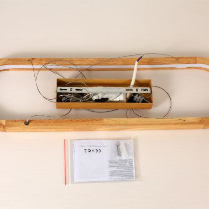 Brilagi - LED-Pendelleuchte an Drahtseil UMEA WOOD LED/30W/230V 70x20 cm aus Gummibaumholz