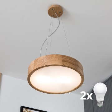 Brilagi - LED-Pendelleuchte an Kabel CARVALHO 2xE27/60W/230V Eiche Ø 37 cm