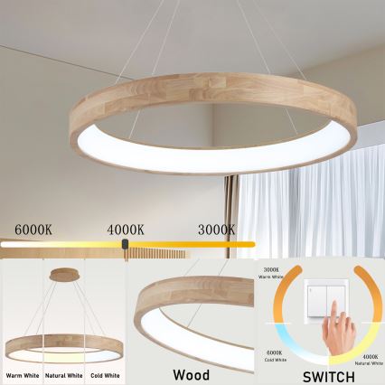 Brilagi - LED-Pendelleuchte an Kabel FALCON WOOD LED/60W/230V 3000/4000/6000K Ø 80 cm Holz