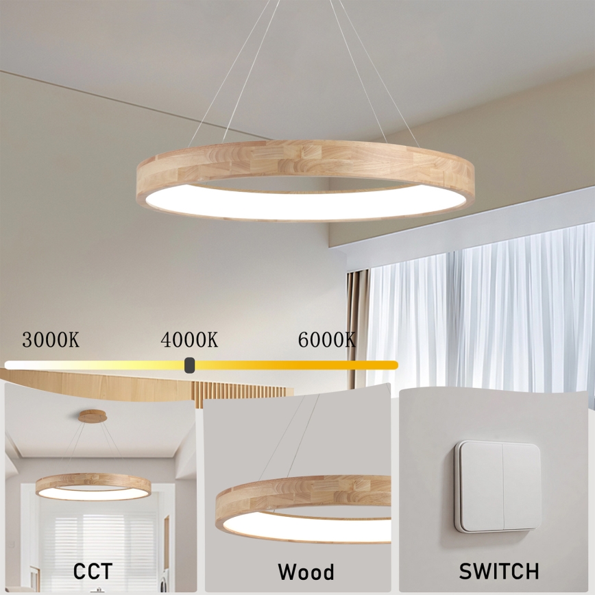Brilagi - LED-Pendelleuchte an Kabel FALCON WOOD LED/60W/230V 3000/4000/6000K Ø 80 cm Holz