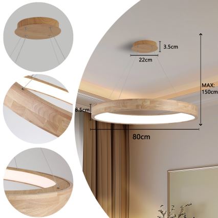Brilagi - LED-Pendelleuchte an Kabel FALCON WOOD LED/60W/230V 3000/4000/6000K Ø 80 cm Holz
