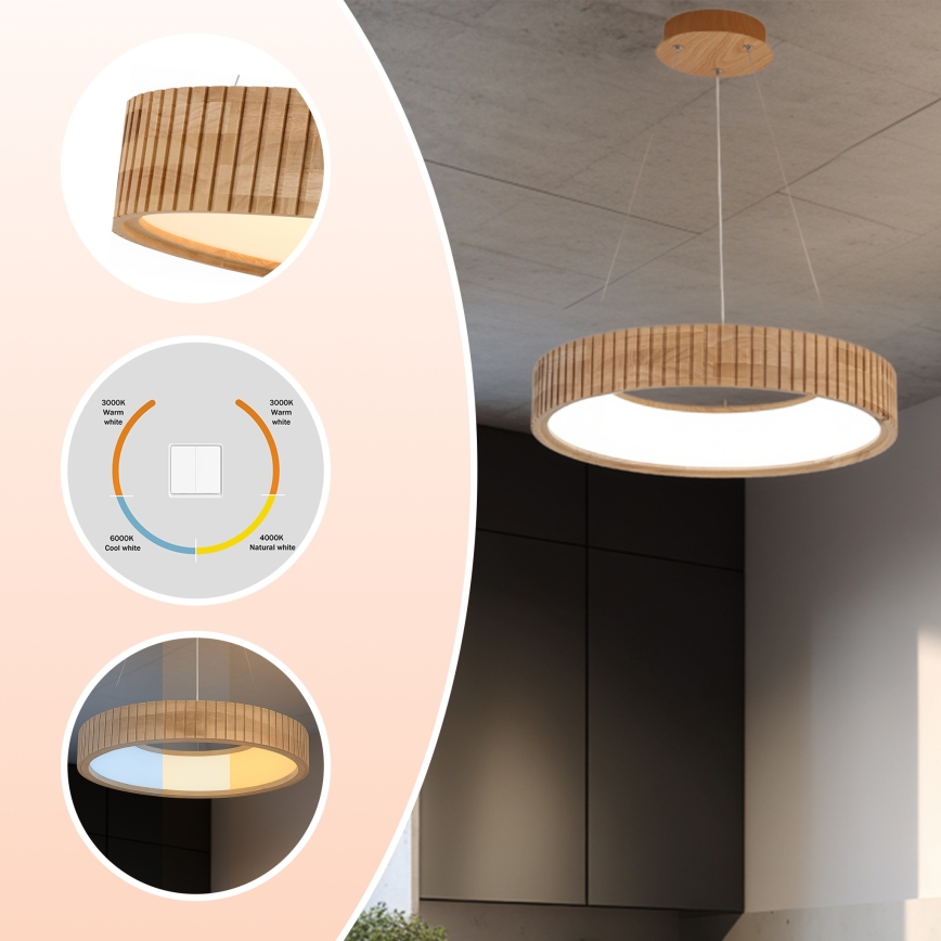 Brilagi - LED-Hängeleuchte an Kabel FALCON WOOD MODERN LED/30W/230V 3000/4000/6000K Ø 45 cm aus Holz