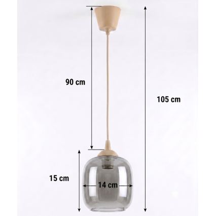 BRILAGI - LED-Pendelleuchte an Kabel RETRO GLASS 1xE27/60W/230V Ø 14 cm beige/rauchgrau