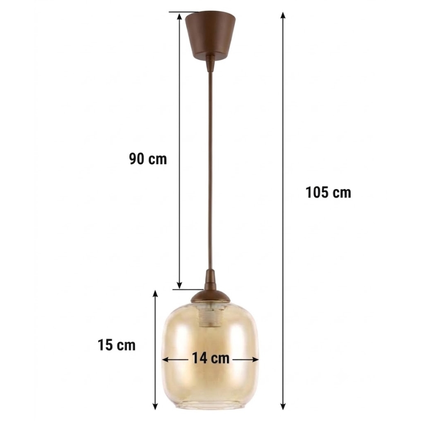 BRILAGI - LED-Pendelleuchte mit Kabel RETRO GLASS 1xE27/60W/230V Ø 14 cm braun/rauchbraun