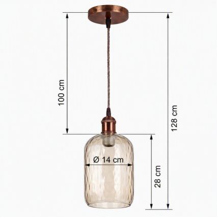 Brilagi - LED-Hängeleuchte mit Kabel RETRO GLASS 1xE27/60W/230V Ø 14 cm kupfer/rauchbraun