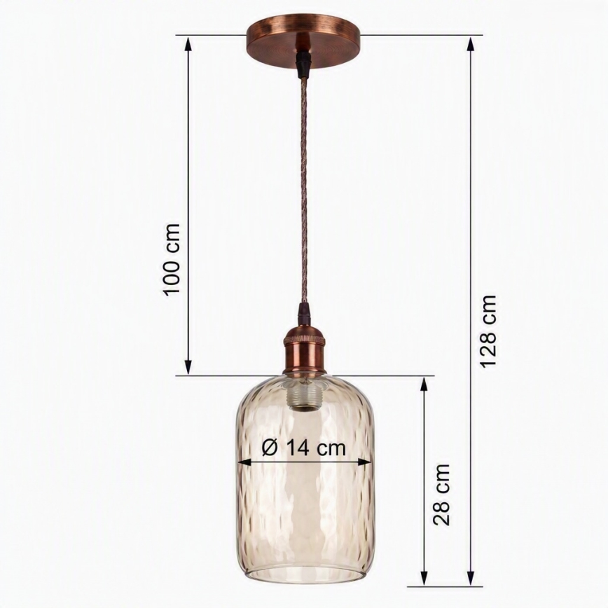 Brilagi - LED-Hängeleuchte mit Kabel RETRO GLASS 1xE27/60W/230V Ø 14 cm kupfer/rauchbraun