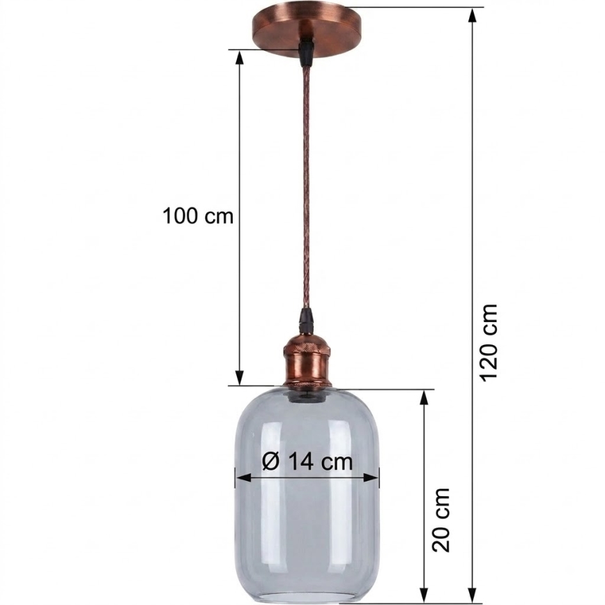 Brilagi - LED-Pendelleuchte an Kabel RETRO GLASS 1xE27/60W/230V Ø 14 cm Kupfer/Rauchgrau