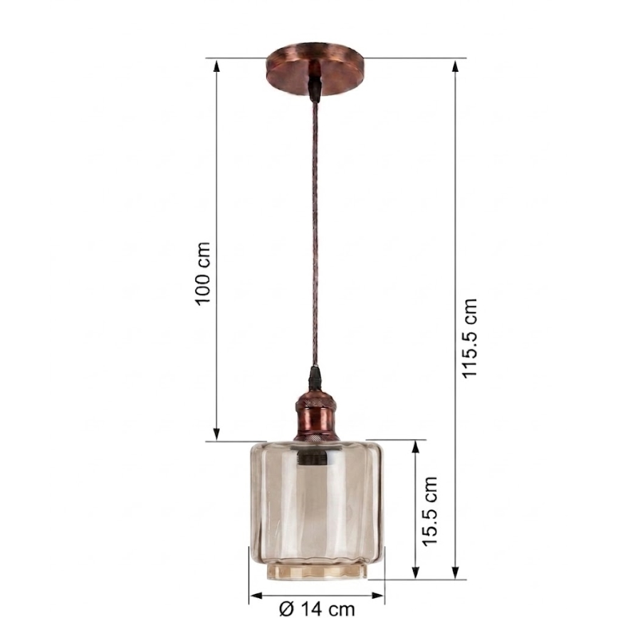 Brilagi - LED-Pendelleuchte an Kabel RETRO GLASS 1xE27/60W/230V, Ø 14 cm, kupferfarben/rauchbeige