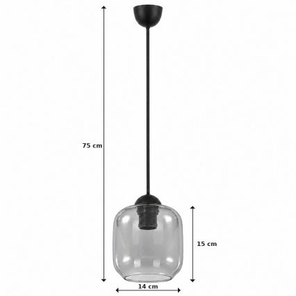 BRILAGI - LED-Pendelleuchte an Kabel RETRO GLASS 1xE27/60W/230V Ø 14 cm schwarz/rauchgrau