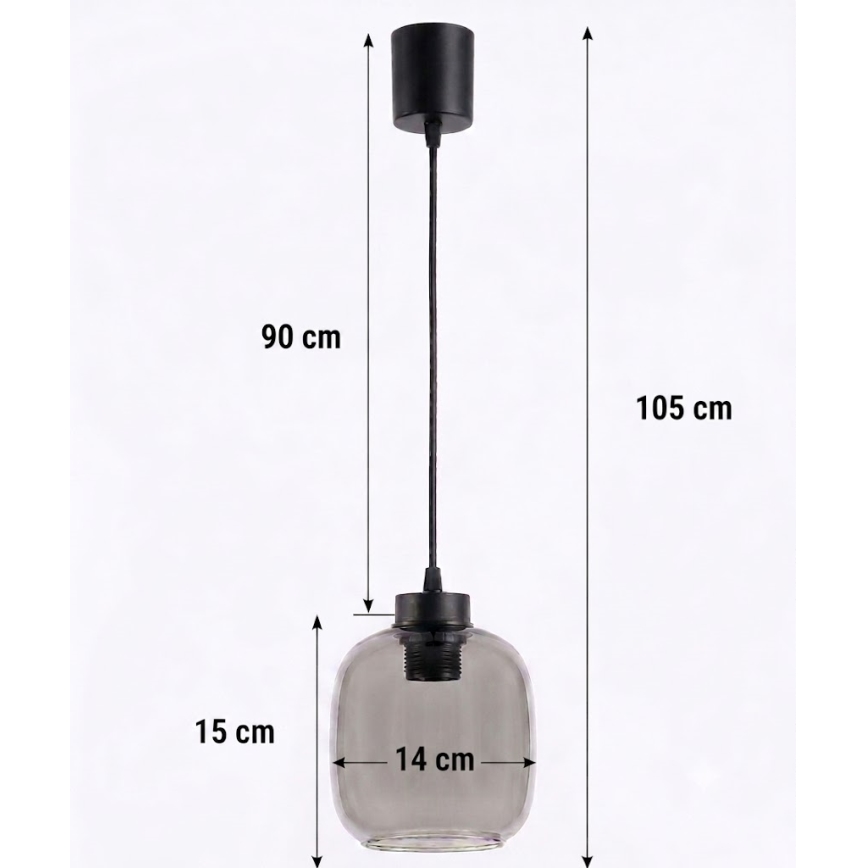 BRILAGI - LED-Pendelleuchte an Kabel RETRO GLASS 1xE27/60W/230V Ø 14 cm schwarz/rauchgrau