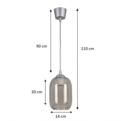 Brilagi - LED-Pendelleuchte an Kabel RETRO GLASS 1xE27/60W/230V Ø 14 cm silber/rauchgrau