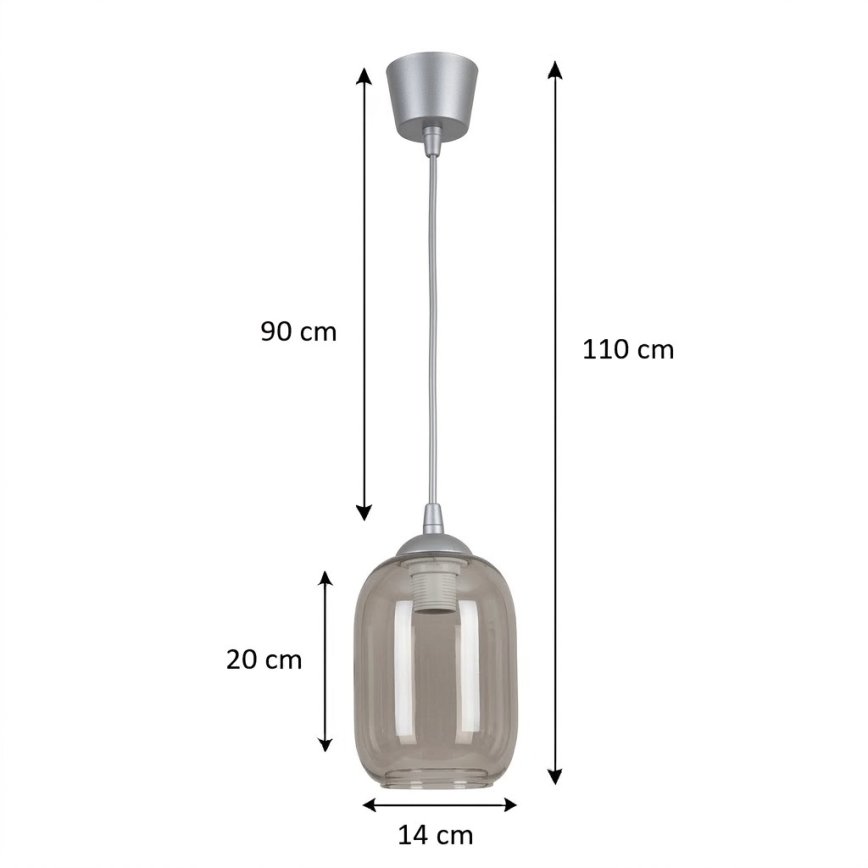 Brilagi - LED-Pendelleuchte an Kabel RETRO GLASS 1xE27/60W/230V Ø 14 cm silber/rauchgrau