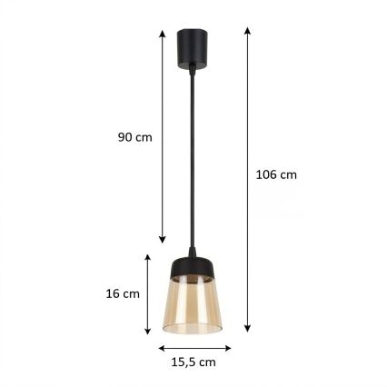 Brilagi - LED-Pendelleuchte an Kabel RETRO GLASS 1x E27/60W/230V Ø 15,5 cm schwarz/rauchbeige