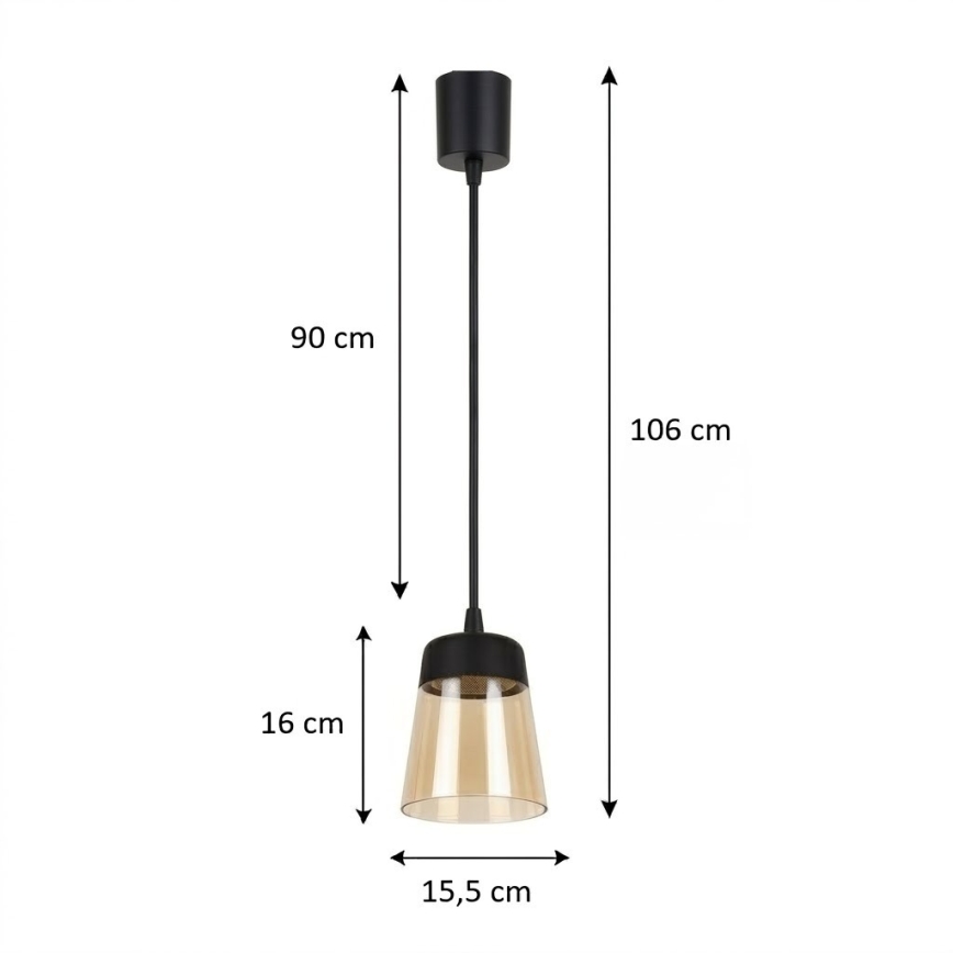 Brilagi - LED-Pendelleuchte an Kabel RETRO GLASS 1x E27/60W/230V Ø 15,5 cm schwarz/rauchbeige