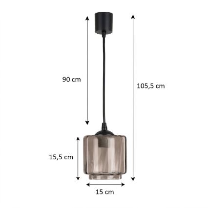 Brilagi - LED-Pendelleuchte RETRO GLASS an Kabel, 1x E27/60W/230V, Ø 15 cm, Schwarz/Rauchbeige