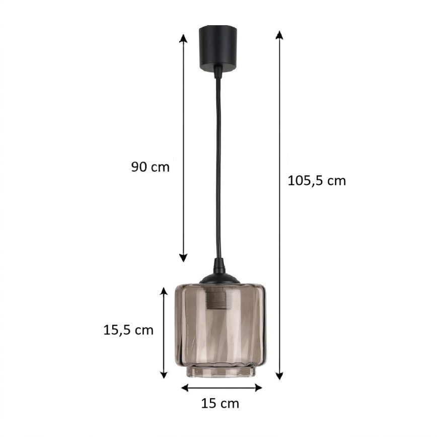 Brilagi - LED-Pendelleuchte RETRO GLASS an Kabel, 1x E27/60W/230V, Ø 15 cm, Schwarz/Rauchbeige
