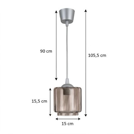 Brilagi - LED-Hängeleuchte an Kabel RETRO GLASS 1xE27/60W/230V Ø 15 cm silber/rauchbeige