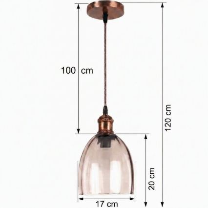 Brilagi - LED-Hängeleuchte an Kabel RETRO GLASS 1xE27/60W/230V Ø 17 cm kupfer/rauchbeige