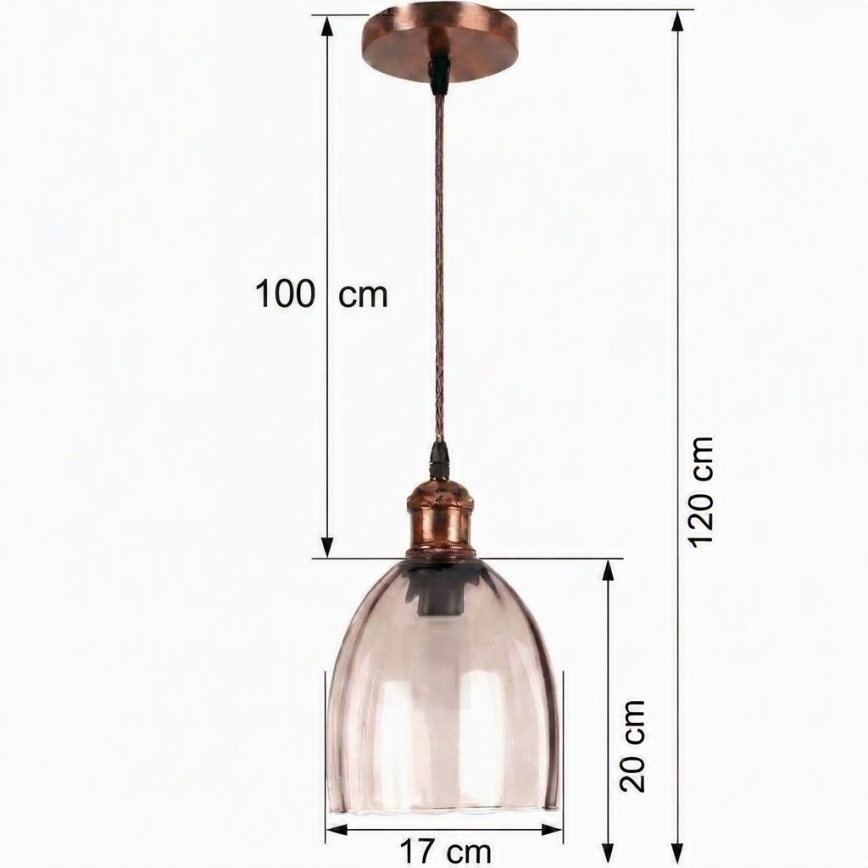 Brilagi - LED-Hängeleuchte an Kabel RETRO GLASS 1xE27/60W/230V Ø 17 cm kupfer/rauchbeige
