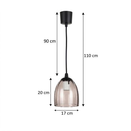 Brilagi - LED-Pendelleuchte mit Kabel RETRO GLASS 1xE27/60W/230V Ø 17 cm schwarz/rauchbeige