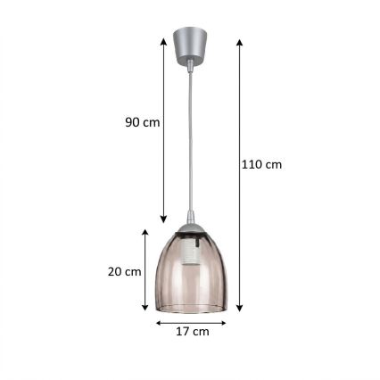 Brilagi - LED-Pendelleuchte an Kabel RETRO GLASS 1x E27/60W/230V Durchmesser 17 cm silber/rauchbeige