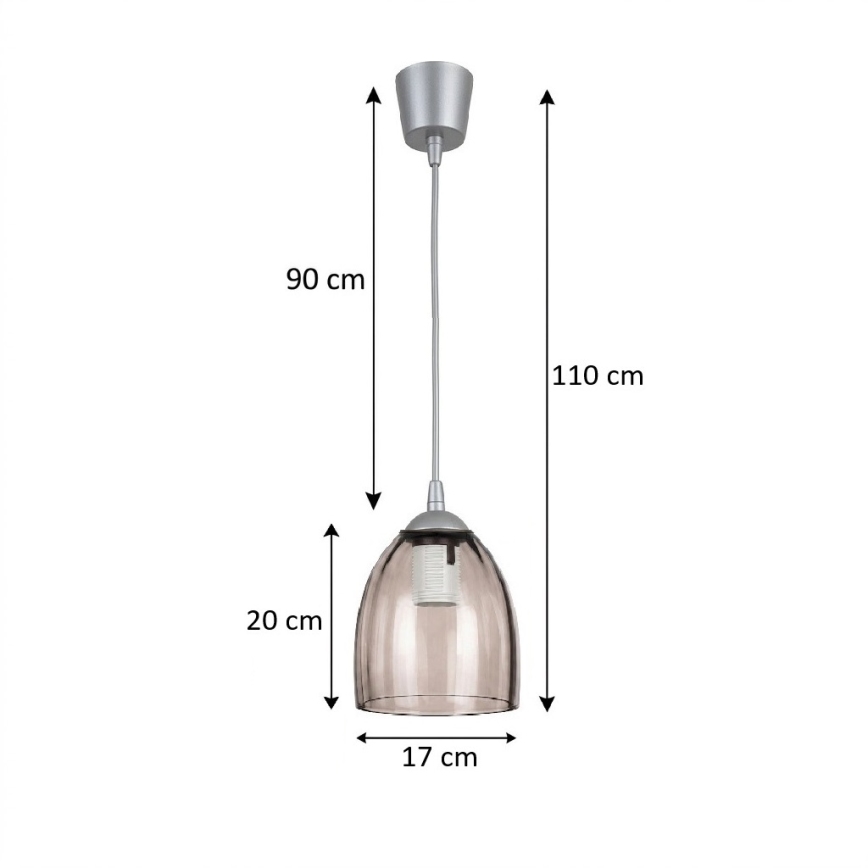 Brilagi - LED-Pendelleuchte an Kabel RETRO GLASS 1x E27/60W/230V Durchmesser 17 cm silber/rauchbeige